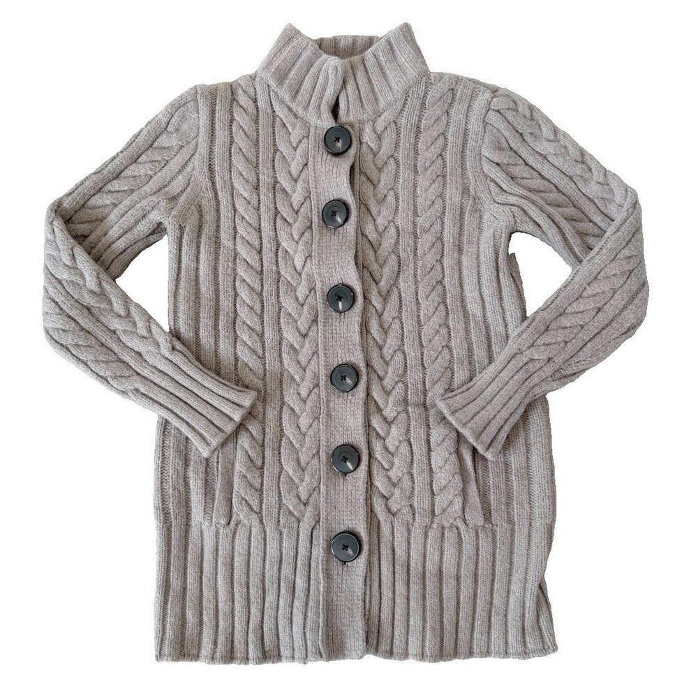 Eddie Bauer Womens M Wool Blend Fisherman Cable Knit Button Cardigan Sweater